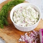 This Low Carb, Keto Leftover Turkey Salad made with mayonnaise, dijon mustard, red onion, celery and dill is a super easy, tasty way to use your holiday turkey leftovers and makes a creamy, crunchy, convenient lunch that requires no cooking. | www.farmsteadchic.com #leftoverturkey #ketoturkeysalad #lowcarbturkeysalad #leftoverturkeysalad #turkeysalad #farmsmteadchic